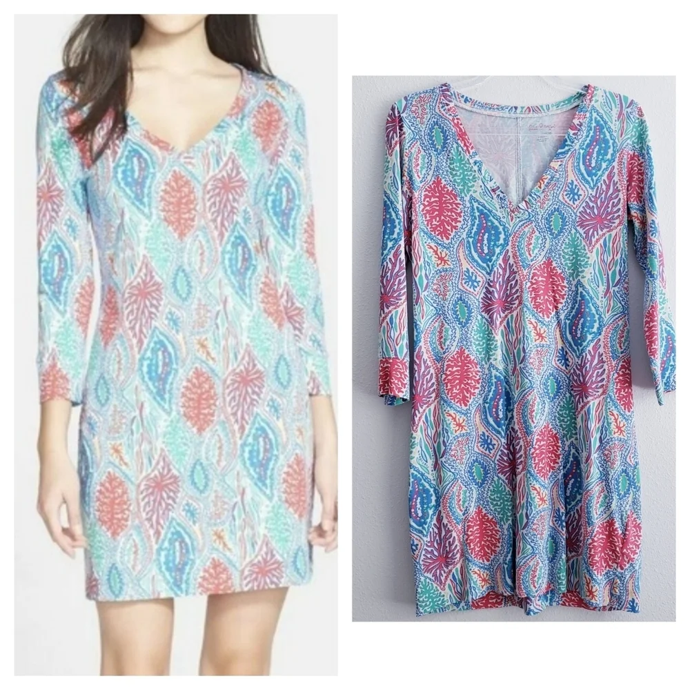Lilly Pulitzer Christi Mini Dress Let Minnow  3/4 Sleeve